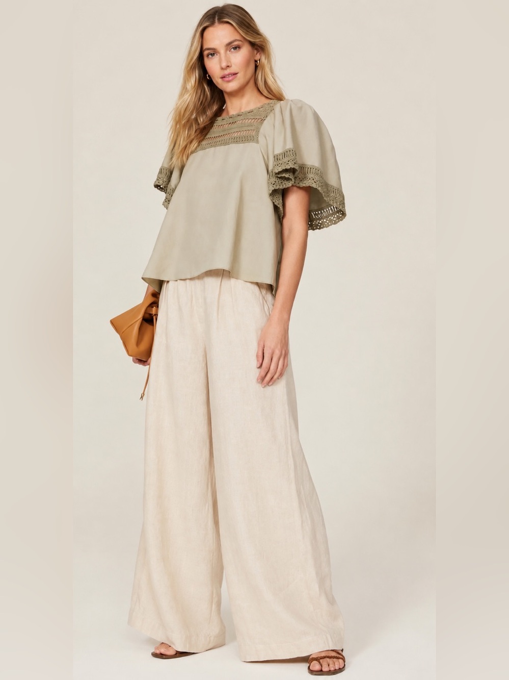 Jonathan Simkhai Toscha Crochet Linen Blend Top Size M